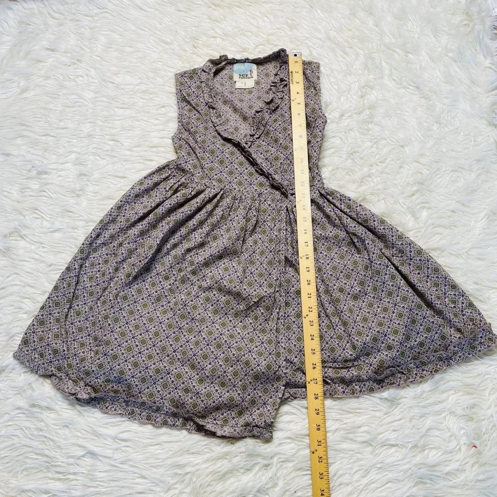 Peek Girls Midi Ruffled Wrap Dress Cap Sleeve Taupe Plum‎ Boho Size Large
